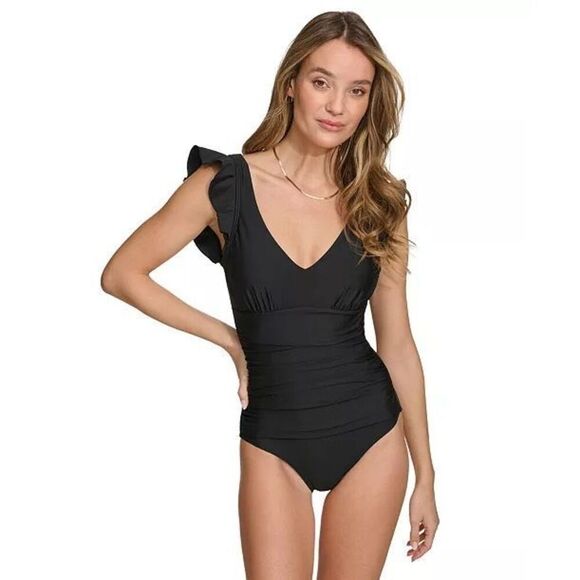 DKNY Women's Ruffle-Trim One-Piece Swimsuit NEW NWT - Picture 1 of 7